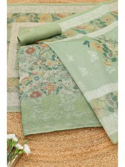 Soch - Green Chanderi Botanical Floral Unstitched Top and Bottom with Dupatta
