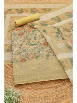 Soch - Yellow Chanderi Botanical Floral Unstitched Top and Bottom with Dupatta