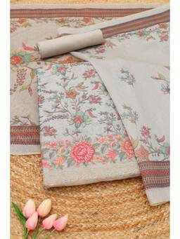 Soch - Grey Chanderi Botanical Floral Printed Unstitched Top and Bottom with Dupatta