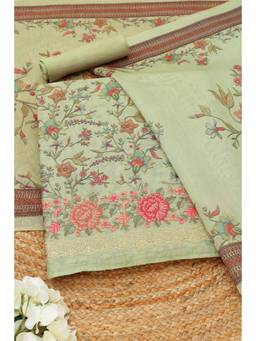 Soch - Green Chanderi Botanical Floral Printed Unstitched Top and Bottom with Dupatta