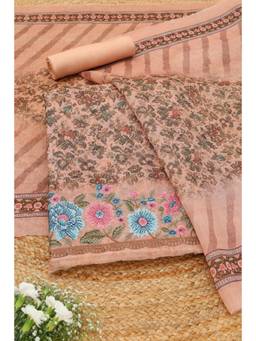 Soch - Peach Chanderi Floral Floral Printed Unstitched Top and Bottom with Dupatta