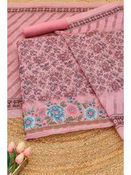 Soch - Pink Chanderi Floral Floral Printed Unstitched Top and Bottom with Dupatta
