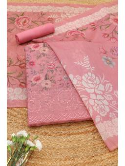Soch - Pink Chanderi Floral Printed Unstitched Top and Bottom with Dupatta