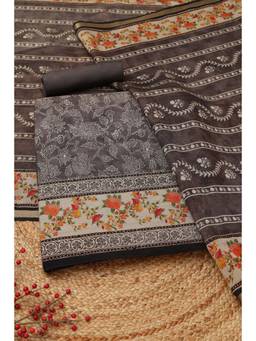 Soch - Charcoal Maheshwari Silk Botanical Unstitched Top and Bottom with Dupatta