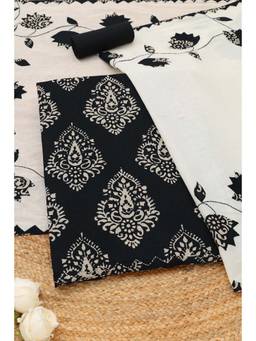 Soch - Black Cotton Ethnic Motifs Printed Unstitched Top and Bottom with Dupatta