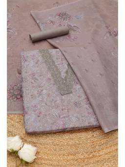 Soch - Mauve Linen Floral Printed Unstitched Top and Bottom with Dupatta