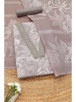 Soch - Mauve Linen Botanical Printed Unstitched Top and Bottom with Dupatta