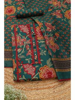 Soch - Green Cotton Floral Printed Unstitched Top and Bottom with Dupatta
