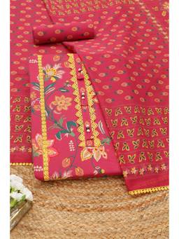 Soch - Magenta Cotton Floral Printed Unstitched Top and Bottom with Dupatta