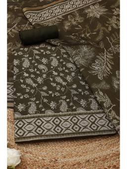 Soch - Olive Maheshwari Silk Paisley Printed Unstitched Top and Bottom with Dupatta