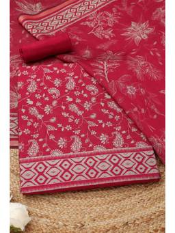 Soch - Magenta Maheshwari Silk Paisley Printed Unstitched Top and Bottom with Dupatta