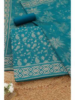 Soch - Turquoise Blue Maheshwari Silk Paisley Printed Unstitched Top and Bottom with Dupatta