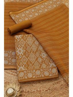 Soch - Mustard Maheshwari Silk Printed Unstitched Top and Bottom with Dupatta