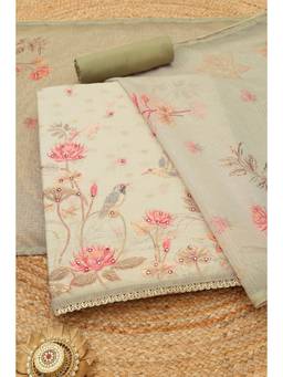 Soch - Green Kota Faux Mirror Work Printed Unstitched Top and Bottom with Dupatta