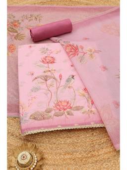 Soch - Blush Pink Kota Faux Mirror Work Printed Unstitched Top and Bottom with Dupatta