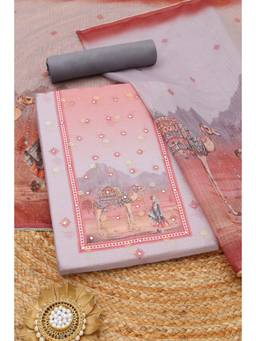 Soch - Grey Kota People And Place Printed Unstitched Top and Bottom with Dupatta