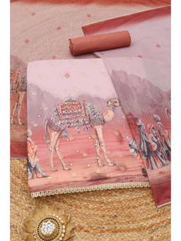 Soch - Blush Pink Kota People And Place Printed Unstitched Top and Bottom with Dupatta