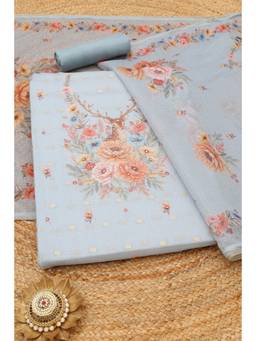 Soch - Powder Blue Kota Botanical Printed Unstitched Top and Bottom with Dupatta