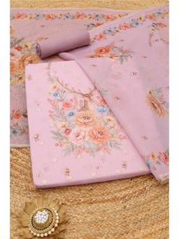 Soch - Pink Kota Botanical Printed Unstitched Top and Bottom with Dupatta