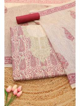 Soch - Wine Linen Shimmer Paisley Kantha Embroidery Unstitched Top and Bottom with Dupatta