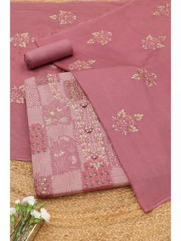 Soch - Pink Jam Cotton Botanical Printed Unstitched Top and Bottom with Dupatta
