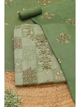 Soch - Green Jam Cotton Botanical Printed Unstitched Top and Bottom with Dupatta