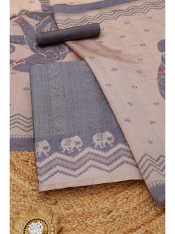 Soch - Grey Tussar Embroidered Unstitched Top and Bottom with Dupatta