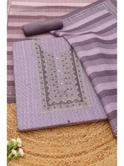 Soch - Lavender Linen Shimmer Chevrons Printed Unstitched Top and Bottom with Dupatta