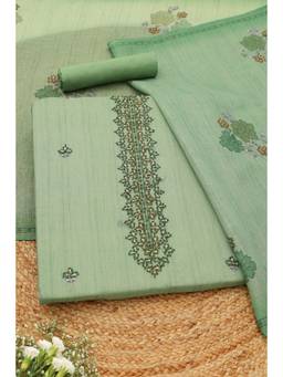 Soch - Green Linen Shimmer Botanical Printed Unstitched Top and Bottom with Dupatta