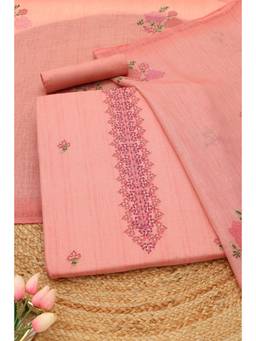 Soch - Peach Linen Shimmer Botanical Printed Unstitched Top and Bottom with Dupatta