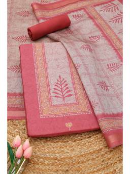 Soch - Pink Art Tussar Botanical Printed Unstitched Top and Bottom with Dupatta
