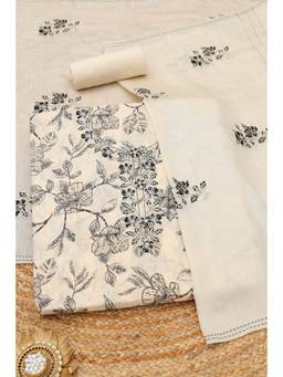Soch - Off White Modal Silk Floral Embroidered Unstitched Top and Bottom with Dupatta