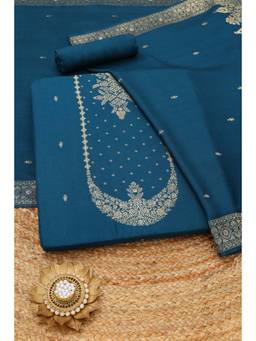 Soch - Blue Russian Silk Zari Woven Unstitched Top and Bottom with Dupatta