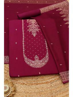 Soch - Wine Russian Silk Zari Woven Unstitched Top and Bottom with Dupatta