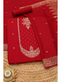 Soch - Red Dola Silk Zari Woven Unstitched Top and Bottom with Dupatta
