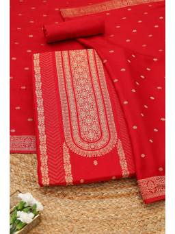 Soch - Red Silk Ethnic Motifs Zari Woven Unstitched Top and Bottom with Dupatta