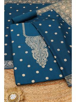 Soch - Blue Russian Silk Ethnic Motifs Zari Woven Unstitched Top and Bottom with Dupatta