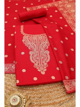 Soch - Red Russian Silk Ethnic Motifs Zari Woven Unstitched Top and Bottom with Dupatta