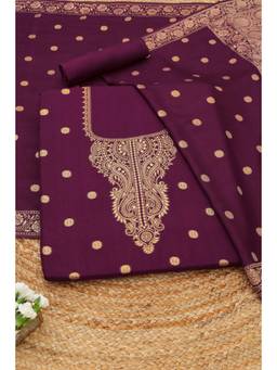 Soch - Wine Russian Silk Ethnic Motifs Zari Woven Unstitched Top and Bottom with Dupatta