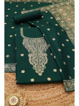 Soch - Green Russian Silk Ethnic Motifs Zari Woven Unstitched Top and Bottom with Dupatta