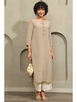 Soch - Beige Tissue Pearl Embellished Kurta
