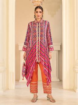 Autumnlane - Saar apricot full work designer Kurta With Pant with Bag