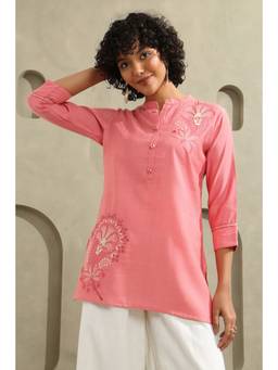 Soch - Blush Pink Viscose Blend Floral Embroidered Tunic