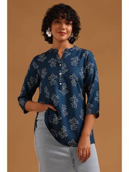 Soch - Teal Rayon Botanical Printed Tunic