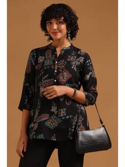 Soch - Black Viscose Blend Ethnic Motifs Printed Tunic