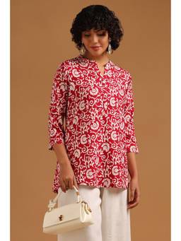 Soch - Red Rayon Botanical Printed Tunic