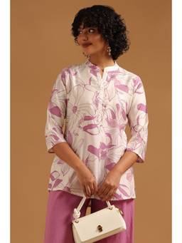 Soch - Purple Viscose Blend Botanical Printed Tunic