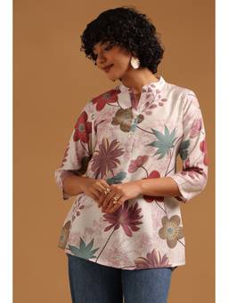 Soch - White Viscose Blend Floral Printed Tunic