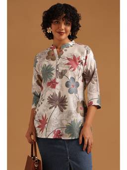 Soch - White Viscose Blend Floral Printed Tunic