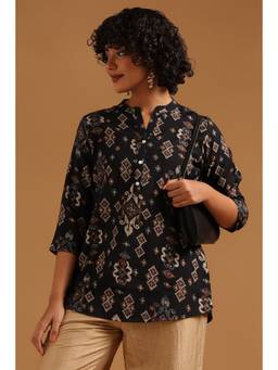 Soch - Black Viscose Blend Ethnic Motifs Printed Tunic